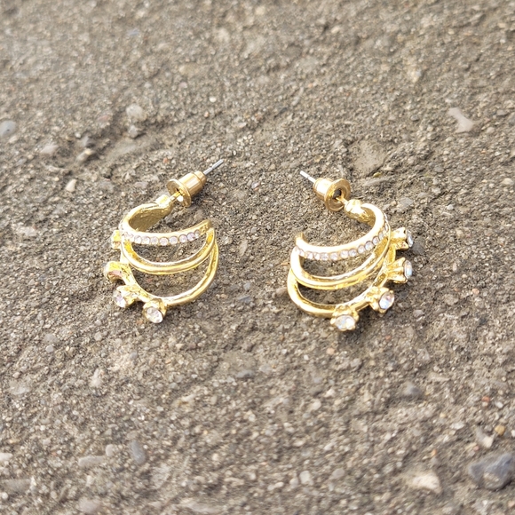 2 for $14! Gold Toned Layered Stud Hoop Earring NWOT - Picture 2 of 3